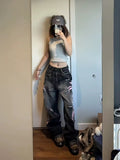 Y2K American vintage jeans with totem print and wide-leg cut