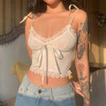 Fairycore aesthetic white mini vest with delicate lace accents