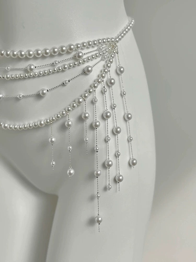 Multilayer pearl chain belt for women in fairycore style