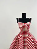 Coquette aesthetic red grid dress for summer fashion