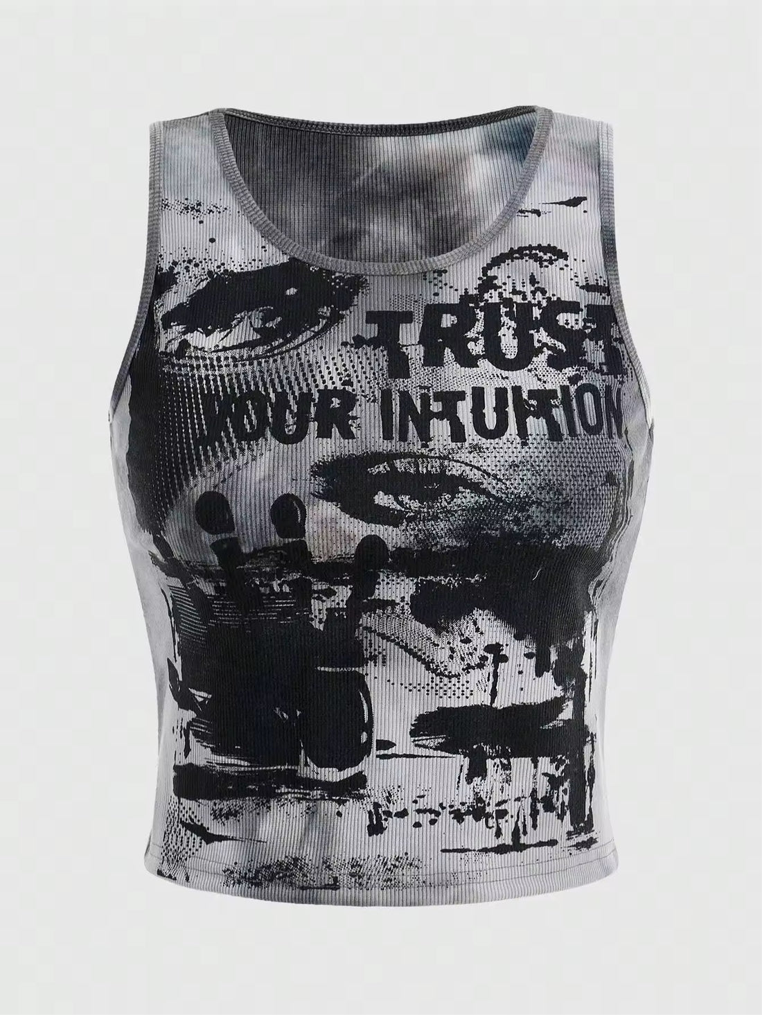 Grunge tie dye tank top with eye letter print for women