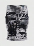 Y2K punk crop top styled with gothic skirt