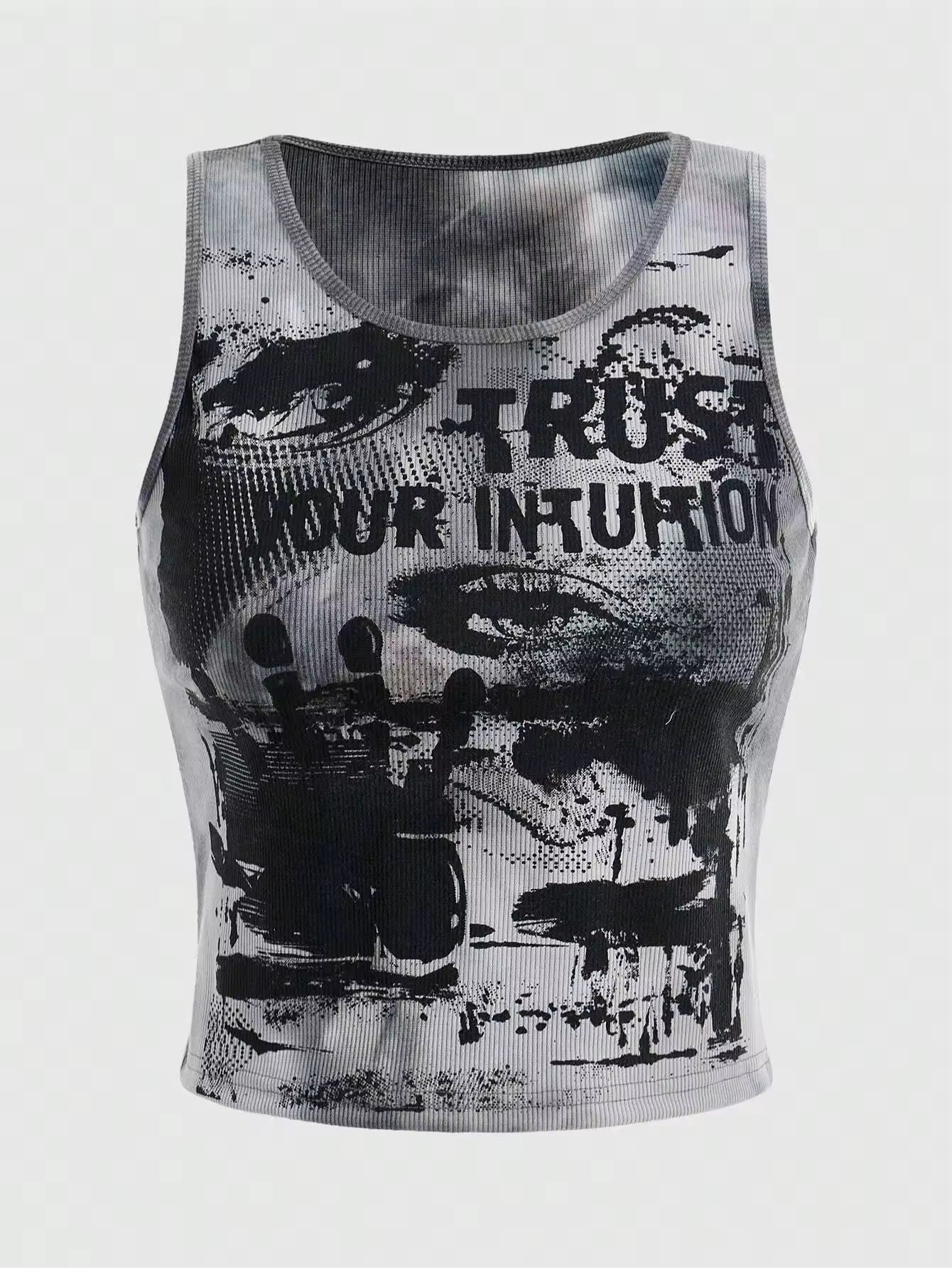 Y2K punk crop top styled with gothic skirt