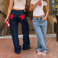 Harajuku-inspired Y2K baggy jeans with star embroidery, wide-leg fit, and American retro aesthetic, perfect for hip-hop and vintage street fashion