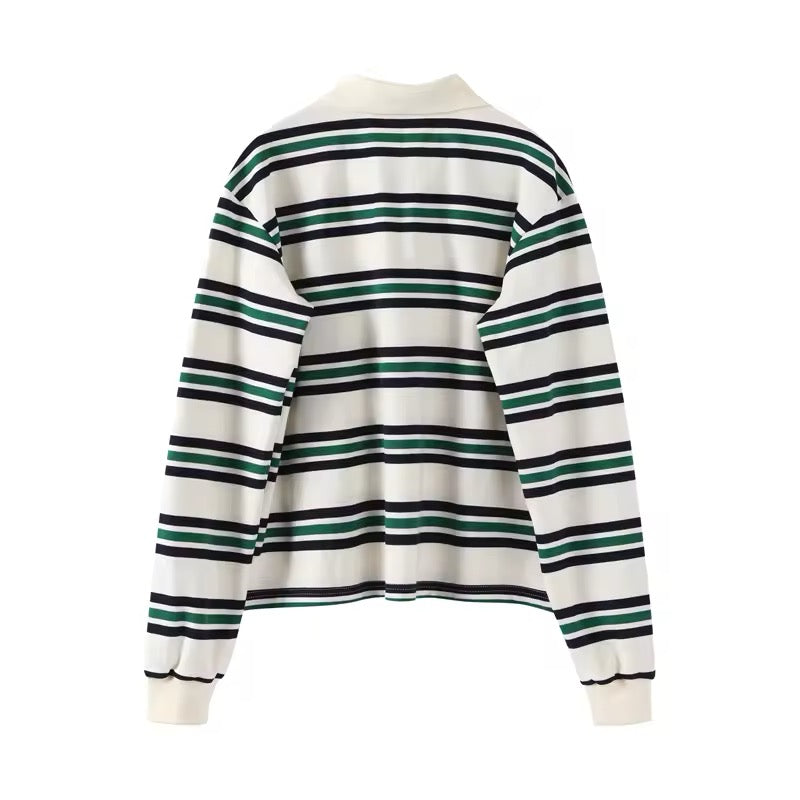Y2K college style striped shirt with turn-down collar