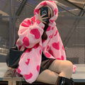 Zip-up faux rabbit fur hoodie for winter layering