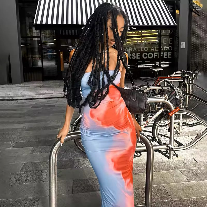 Vacation-ready long dress with vibrant color splash