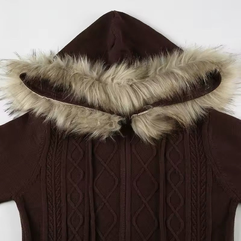 Korean streetwear cardigan brown zip